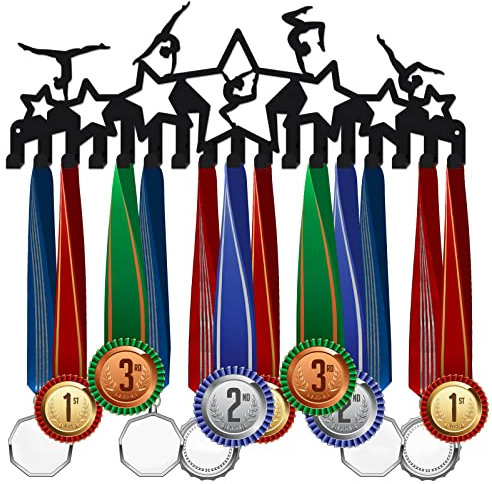 SUPERDANT Gymnastik Medaillenhalter Sterne Medaillen Aufbewahrung Frauenturnen Medaillen Aufhänger Gymnastik Medaille Halter Mit 17 Haken Geschenke für Sportler und Kinder 40x15cm