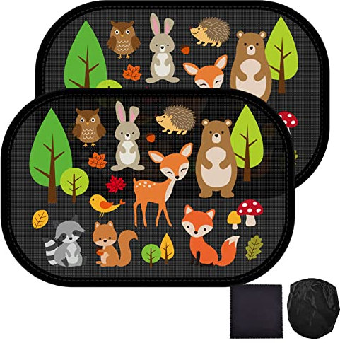 FINEVERNEK Tendine Parasole Auto Bambini,2 pezzi Tendine Parasole per Auto,Parabrezza Finestrino Laterale Protezione Solare 99% dai Raggi UV,Autoadesivo,con Panno per Pulizia, 49X31.5cm