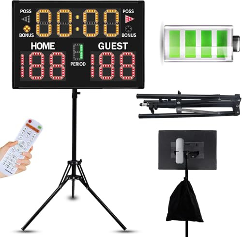 LUCKY TIME Electronic Basketball Scoreboard with Buzzer, Digital Scoreboard with Remote,Portable Score Keeper Battery Powered Score Board for Sports Games(11digits-Tripod)