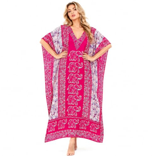 SHYAMVUN Ladies Long Kaftans Kimono Maxi Style Dresses for Women in Regular to Free Size Cover up with Adjustable Strap