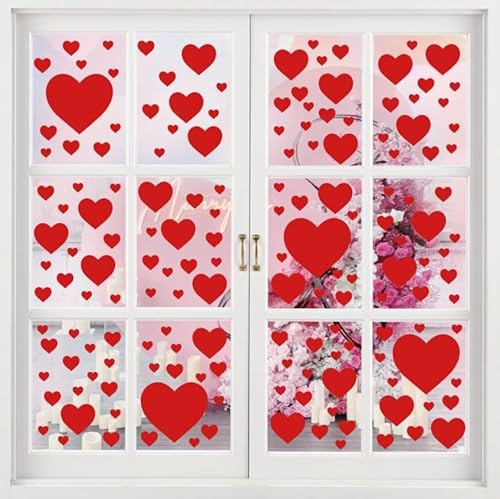 YiYa Vinilo Decorativo San Valentín Pegatinas En Forma De Corazón Vinilo Rojo Corazón Para La Oficina En Casa Boda San Valentín Decoraciones Fiestas Suministros Decoraciones De Aniversario (rojo)