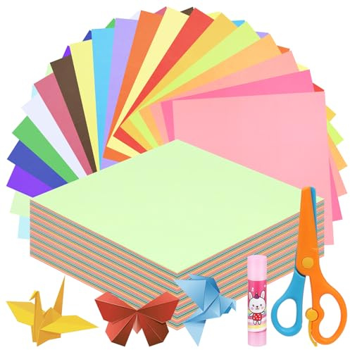Papel de origami 4x4, 700 hojas, 20 colores vivos, con barra de pegamento y tijeras, doble cara cuadrado para manualidades y escuela