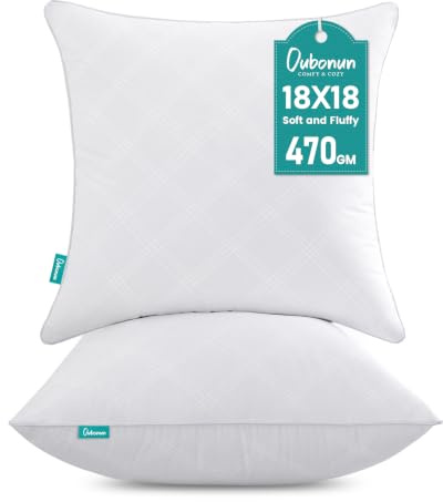 Oubonun Cushion Inserts 45cm x 45cm (18 x 18 Inch) 2 Pack | Hollowfibre Cushion Pads Full and Soft Zip Adjustable Filling Machine Washable for Sofa Bed Chair-White Decorative Cushions
