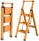 KULACO Scaletta a 3 gradini, pieghevole, antiscivolo, per uso domestico, multifunzione, con venature del legno, scala portatile, con corrimano allungabile, scala pieghevole in alluminio, portata 150