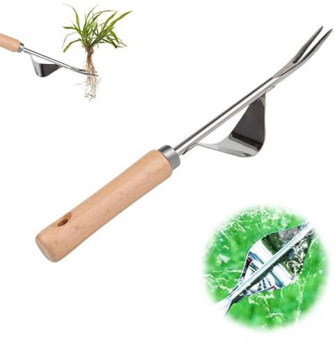 AOMiGT Unkrautstecher Edelstahl, Edelstahl Manueller Unkrautstecher, 2024 Neue Unkrautstecher Garden, Handjätgerät für den Garten, Wurzeljäter mit Holzgriff, Manueller Weeder zum Graben (1pcs)