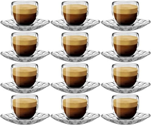 Lot de 12 tasses à expresso avec soucoupes - En verre/plastique - Capacité : 110 ml - Tasses à moka