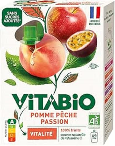 VITABIO - Gourdes Pomme Pêche Passion - VITALITE - 4x100g - BIO