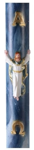 Holyart Candles, Large Candles: Paschal Candle Risen Jesus Blue Marbled 120x8 cm