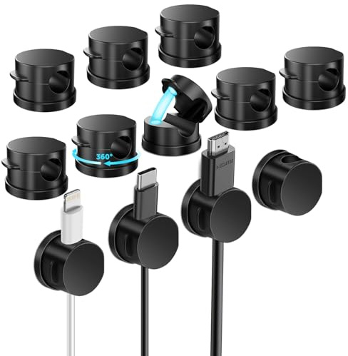 Alaoo Clip de Alambre Magnético,12 Piezas Clips de Soporte de Cable,Negro | Clips de Cable Magnéticos(Giratorios), Organizador de Cables Autoadhesivo Hogar USB Cargador Oficina y Coche