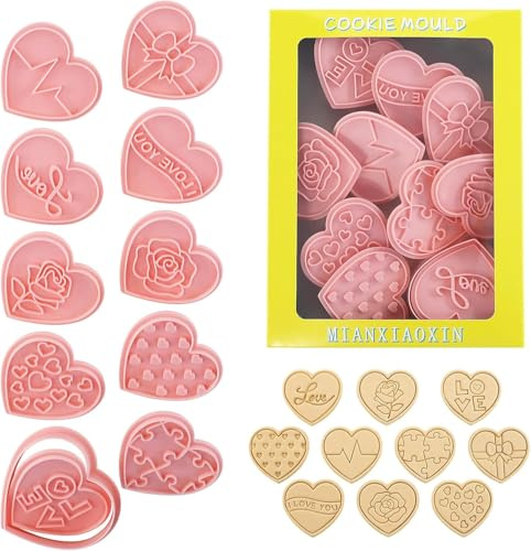 Mainiusi Lot de 10 emporte-pièces en forme de cœur pour la Saint-Valentin - En plastique - Pour biscuits faits maison - Chocolat