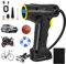 HUIYOPU Cordless Tyre Inflator Air Compressor, 150PSI 12V Protable Car Tyre Pump 6000mAh, Auto Shut Off Electric Digital Tyre Pump with LED Light & 4 Nozzles Suitable for Car Motorcycle Bicycle