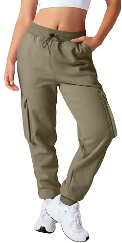 Love My Fashions® Women's Cargo Trousers Soft Fleece Ladies Slim Fit with High-Waisted Cargo Pants Combat Work Trousers Y2K Style Joggers for Women UK with Multi-Pocket Khaki