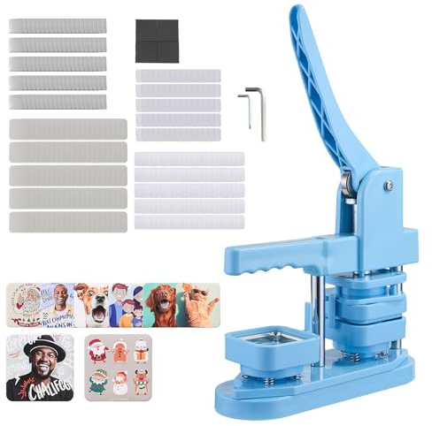 VEVOR Kit per Fustellatrice Manuale di Badge Spillo Bottoni Quadrato 50 x 50 mm, Kit di Punzonatrice Manuale ABS per Badge Spillo Fai-da-Te con Accessori, Blu