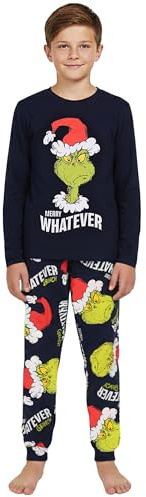 sarcia.eu Pigiama natalizio in cotone Grinch per ragazzi, pigiama a due pezzi con maniche lunghe, 100% cotone, 146-152