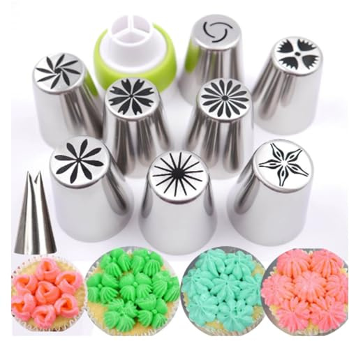 spritstyllar tårta 10 st spritsmunstycke for tårtdekoration, spritsmunstycke i rostfritt stål for tårtdekoration, spritsmunstycke for gör-det-själv-dekoration av kakor och muffins spritsmunstycken