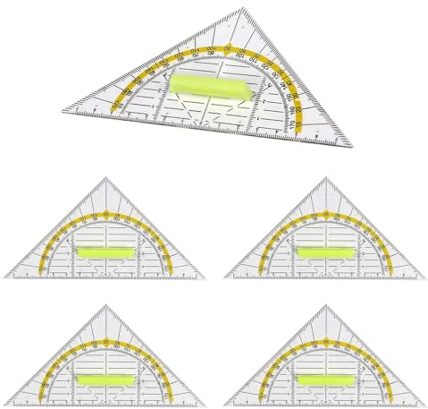Nhgkju 5 stycken trianglar med handtag, flexibel transparent triangel 14 cm, cirkelmall för grundskola och kontor, perfekt för studenter, designers och målning