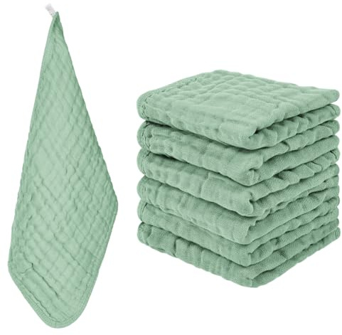 AYESY Muselinas Bebe Algodon,6 Piezas 25 * 50cm Muselinas Bebe,Toalla Facial Infantil,6 Capas De AbsorcióN De Agua Y Suavidad Gasas para Bebes,Piel Sensible para ReciéN Nacidos Verde