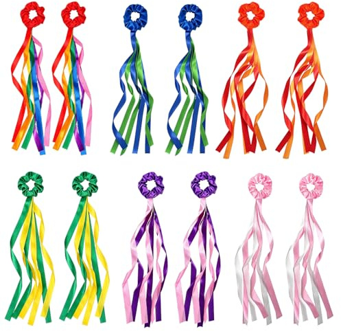 Msauifncp 12 Bunte Bänder 6 Verschiedene Farbkombinationen bei den Armbändern für die Rhythmische Sportgymnastik Band Bänder mit Haargummis für Sport Tanzband und Freizeitaktivitäten