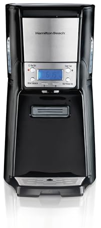 Hamilton Beach One Press Programmable Dispensing Drip Coffee Maker with 12 Cup Internal Brew Pot, Water Reservoir, Black with Chrome (48464)