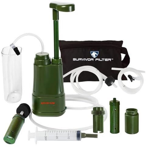Survivor Filter PRO Hydration Extender Series - Handpump Plus an Extra Set of Replacement Filters - Portable Water Filter Camping, Hiking and and Emergency Preparedness - 0.01 Micron Ultra Filter