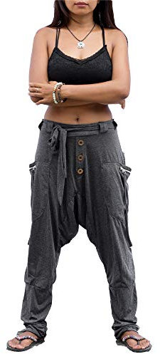 Thaluta Damen-Haremshose, weite Yoga-, Reise- und Freizeithose mit Taschen, lässiger Boho-Stil, Dunkelgrau, Einheitsgröße