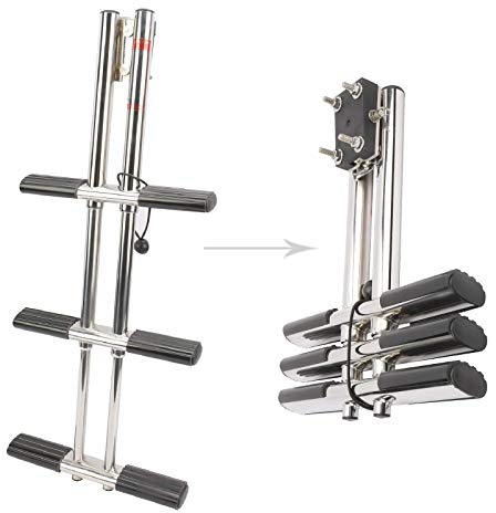 NovelBee 3 Step Dual Vertical Telescopic Boat Dive Ladder with transom mounting Bracket and Screws,316 Stainless Steel Sport Ladder for Marine Boat Yacht Swimming Pool