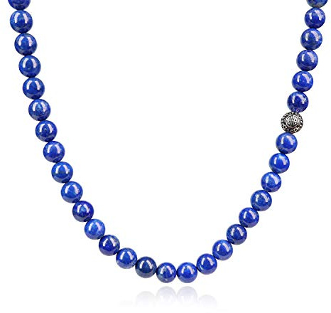 COAI Asiatisk välsignelsesten Pärlhalsband för män, Tigeröga Halsband Afrikanskt Turkos Halsband, Rostfritt stål, Lapis lazuli