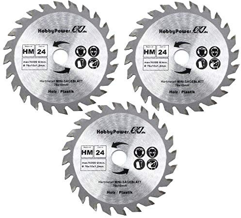 3x Sägeblatt 76 x 10 mm Akku Kreissäge 12V 10,8V passend für Bosch Metabo Milwaukee Mini Handkreissäge Tauchsäge