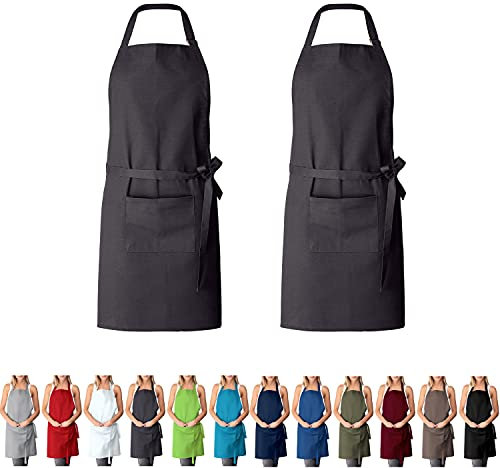 EllaTex DOPPELPACK Damen/Herren/Unisex Schürze Kochschürze Kellnerschürze Bistroschürze Küchenschürze Grillschürze Latzschürze 100% Baumwolle, Farbe: 2er PACK Anthrazit-grau