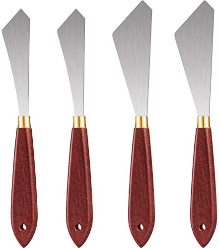Malerei Messer Set Malerei Mischen Schaber Edelstahl Palette Messer Malerei Kunst Spatel mit Holz Griff Kunst Malerei Messer Werkzeuge für Öl Leinwand Acryl Malerei (4 Stücke)