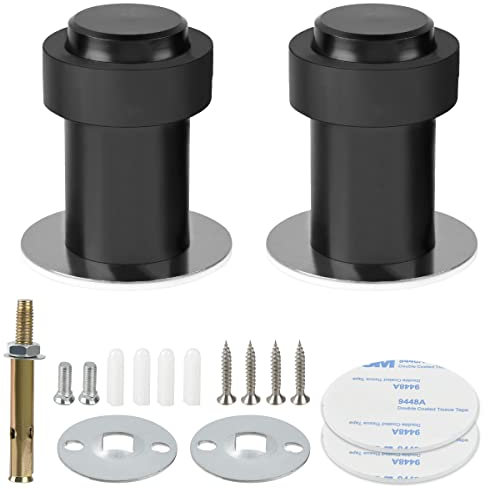 DODUOS 2PCS Door Stoppers, Stainless Steel Door Stop Wall Mounted Black Floor Door Stopper Wall Protector with Sound Dampening Rubber Bumper, Modern Door Stops Bumper for Skirtings