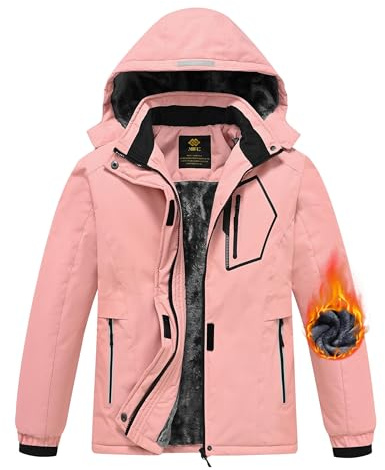 MoFiz Chaquetas Niña Invierno Chaqueta de Esquí Nina Chaqueta Ski Junior Abrigos Invierno Ski Jacket con Capucha Rosa claro M