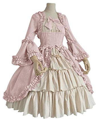 Duohropke Vestido de baile rococó para mujer, estilo gótico, estilo victoriano, vestido medieval, vestido largo, varias capas, encaje, vintage, princesa, cosplay, vestido largo hasta el suelo., 01
