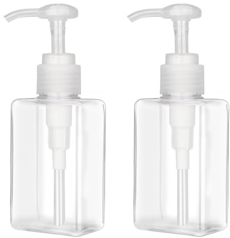 Jansburg 2 Pack Refillable Flat Square Plastic Lotion Dispenser - 150ml (5.1oz) Pump Bottle Dispenser - Leakproof Empty Lotion Pump Bottle for Essential Oil, Soap, Shampoo