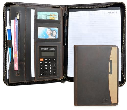 Handadsume Crazy Horse - Carpeta de cuero para oficina de negocios, carpeta de cuaderno para A4/bloc, 901 (903 marrón)