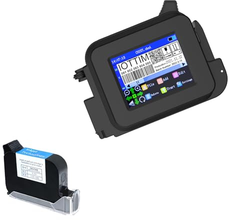 iottim Upgraded Mini Inkjet Printer for All Materials, Fast-Drying SolventInk Cartridge & 28 Languages, Inkjet Coding Machine for Code Date Label Industry Design House Usage