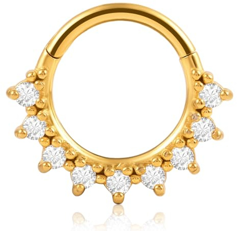 Vankula Septum Piercing Anneau Hinged Segment Clikcer en Acier Chirurgical 16G 8mm CZ Nez Hélix Daith Tragus Cartilage Conch Piercing Bijoux pour Femmes Hommes Or