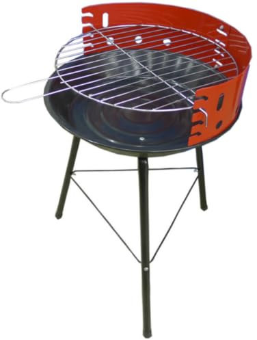 Barbacoa esférica Ø36 cm de acero con parrilla regulable en 4 alturas, h 51,5 cm. Compacta, con parabrisas, ideal para balcón, jardín o camping. Auténtico sabor a carbón vegetal.
