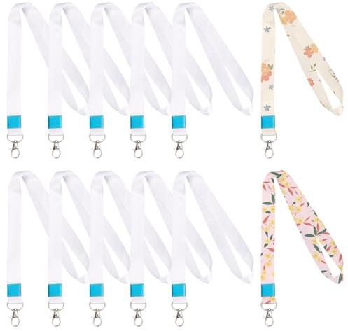 SOFPLATE 1 Box 12er Pack Sublimations Lanyards Rohlinge Weiße Lanyards Mit Eisenverschluss Schlüsselanhänger Rohling Drehhaken Polyester Umhängeband Für Ausweise Karten Büro Und Schulbedarf Badge LAN