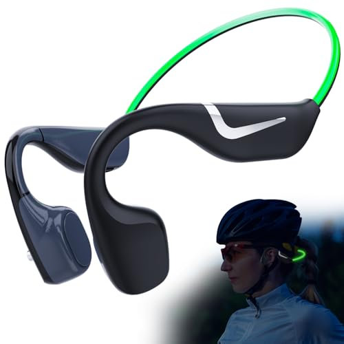 MONODEAL Auriculares conduccion osea, Auriculares inalambricos Deportivos IPX7 a Prueba de Sudor, Bluetooth 5.3 Verde con luz Inteligente, auriculare oseos 20 Horas de reproducción