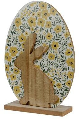 Dekofigur Osterei und Osterhase 20,5cm Holz mit Blumenmuster - Dekoei mit Hase für Ostern Frühling - Osterdeko Osterschmuck - Osterfiguren Ostergeschenk - Frühlingsdeko Tischdeko