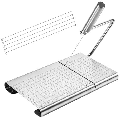 Gosknor Affettatrice Formaggio Filo con 5 Fili di Ricambio, Acciaio Inossidabile Tagliere per Formaggio con Bilancia di Precisione e Cuscinetti Antiscivolo per Tagliare Formaggio e Burro