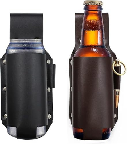 Jortmrd 2 pezzi Porta Birra da Cintura Fondina per Birra, Portatile Portabottiglie in Pelle per Birra per Escursionismo, Ciclismo, Campeggio, Corsa, Pesca (nero)