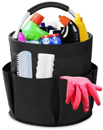 GIDWRIY Cesta Productos Limpieza con Asa,Bolsa de Limpieza Plegable,Bolsa Redonda Herramientas,Cubo Organizador de Limpieza Portatil,Porta Productos de Limpieza,Cesta de Limpieza Profesional-Negro
