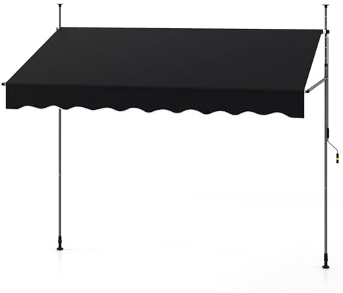 COSTWAY Klämmarkis, 250 cm balkongmarkis utan borrning med handvev, justerbar höjd och UV-beständig, markis, solskydd, utomhus, för terrass, balkong, trädgård (250 cm, svart)