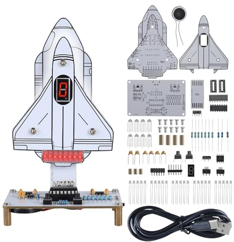 PEMENOL DIY Space Theme Rocket Soldering Kit for Adults with Four Light Effects, Countdown and Sound Effects, Electronic Soldering Project Kit, Decorative Electronic Education Kit