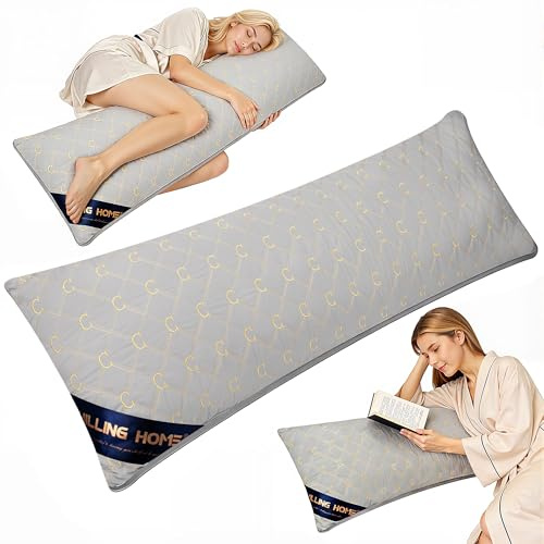 Chilling Home Pregnancy Pillows for Sleeping, Full Body Pillows for Adults Embroidered Quilted Bolster Pillow, Large Maternity Pillow with Silky Cover (Grey-golden)