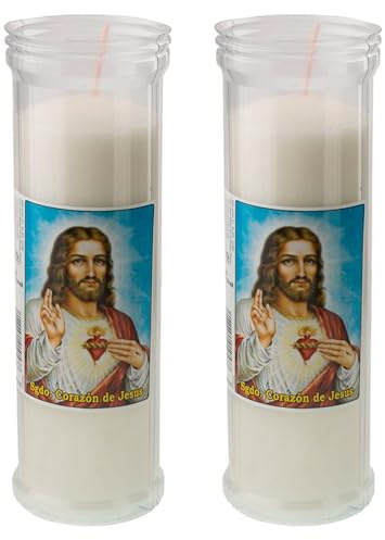 Tradineur Lot de 2 bougies liturgiques à l'image de Jésus, bougies de Saint en paraffine et cire végétale, décoration d'églises, cimetières, tombes (Blanc - 18,5 cm)