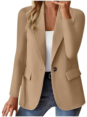 Générique Blazer Femme Chic et Elegant Veste Blazer Couleur Unie Bouton Grandes Tailles Manches Longues Classique Bureau Travail Soirées Décontractées Tailleur Femme Slim Fit Revers Veste Manteau