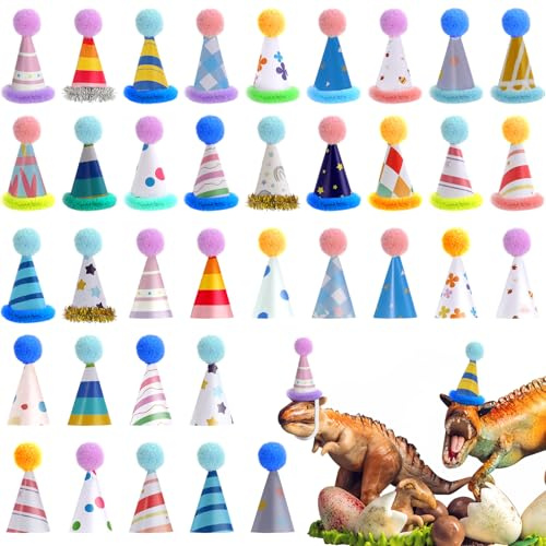 Soulchen 36 Pcs Mini Birthday Hats for Stuffed Animals Figures Toy Tiny Hat